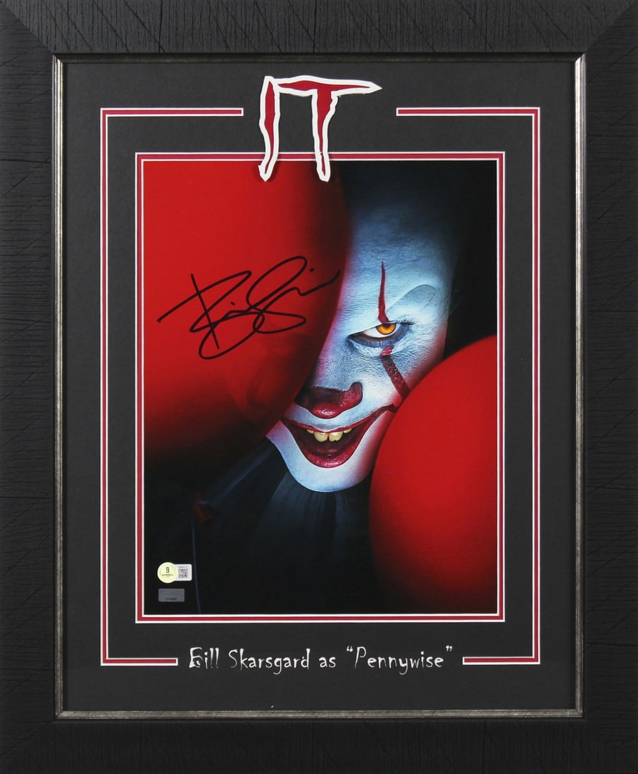 Framed 11x14 Photo Signed by Bill Skarsgard from It Beckett Authenticated: Framed 11x14 Photo Signed by Bill Skarsgard from It Beckett Authenticated This is a professionally framed 11x14 photograph personally signed by Bill Skarsgard from the movie "It." The autograph has be