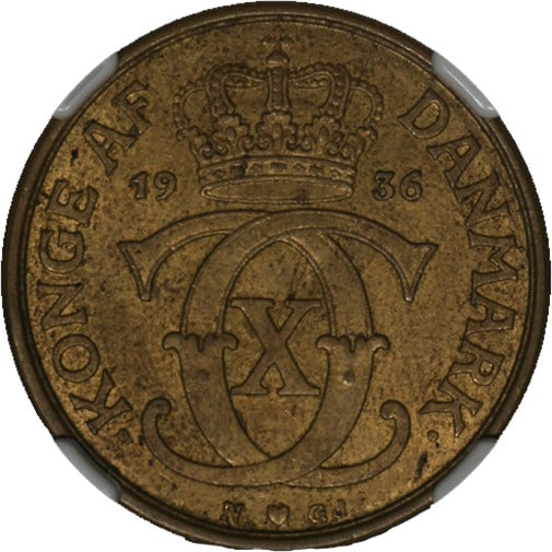 1936 Denmark GJ Krone KM#824.2 NGC MS62 Coin Uncirculated: 1936 Denmark GJ Krone KM#824.2 NGC MS62 Coin Uncirculated This stunning Denmark 1936-N GJ Krone KM#824.2 coin is certified by NGC with a grade of MS62, indicating its uncirculated condition. It featur