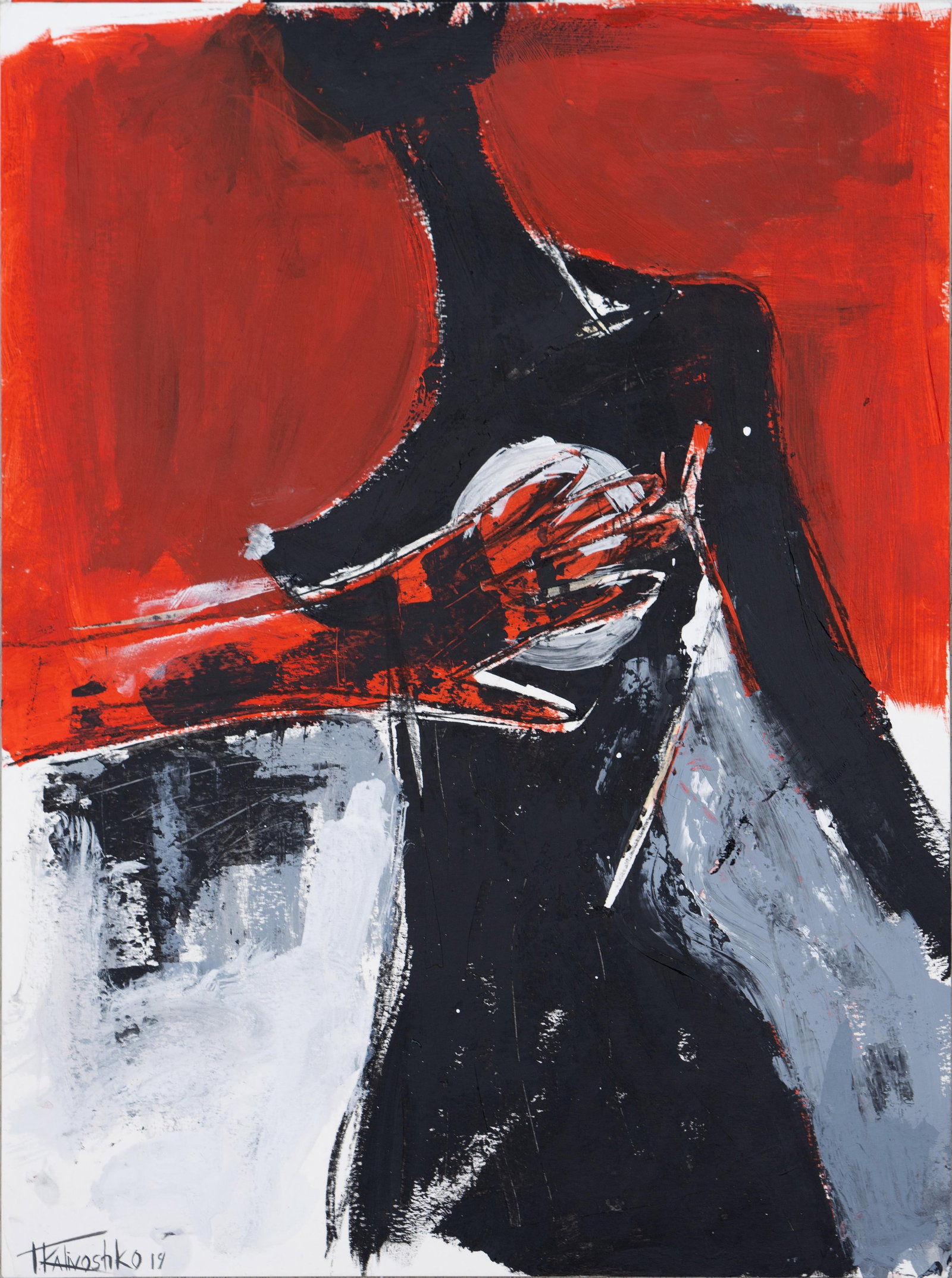 Tetiana Kalivoshko 'Abuse 2' Abstract Acrylic Painting 24 x 18 inch: Tetiana Kalivoshko 'Abuse 2' Abstract Acrylic Painting 24 x 18 inch Discover the captivating "Abuse 2," an acrylic painting on paper by artist Tetiana Kalivoshko, created in 2019. This abstract artwor