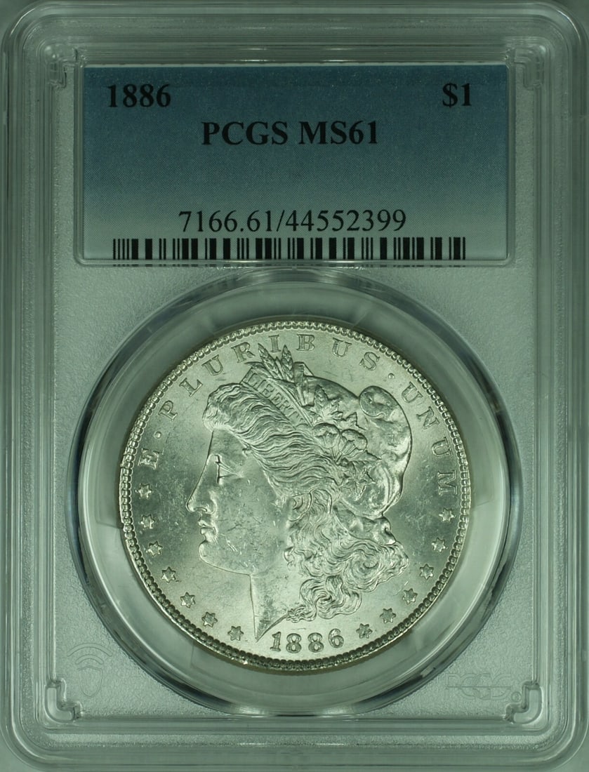 1886 Morgan Silver Dollar Coin PCGS MS-61 Uncirculated: 1886 Morgan Silver Dollar Coin PCGS MS-61 Uncirculated This 1886 Morgan Silver Dollar Coin is a remarkable piece of numismatic history. Certified by PCGS with a grade of MS 61, this uncirculated coin 
