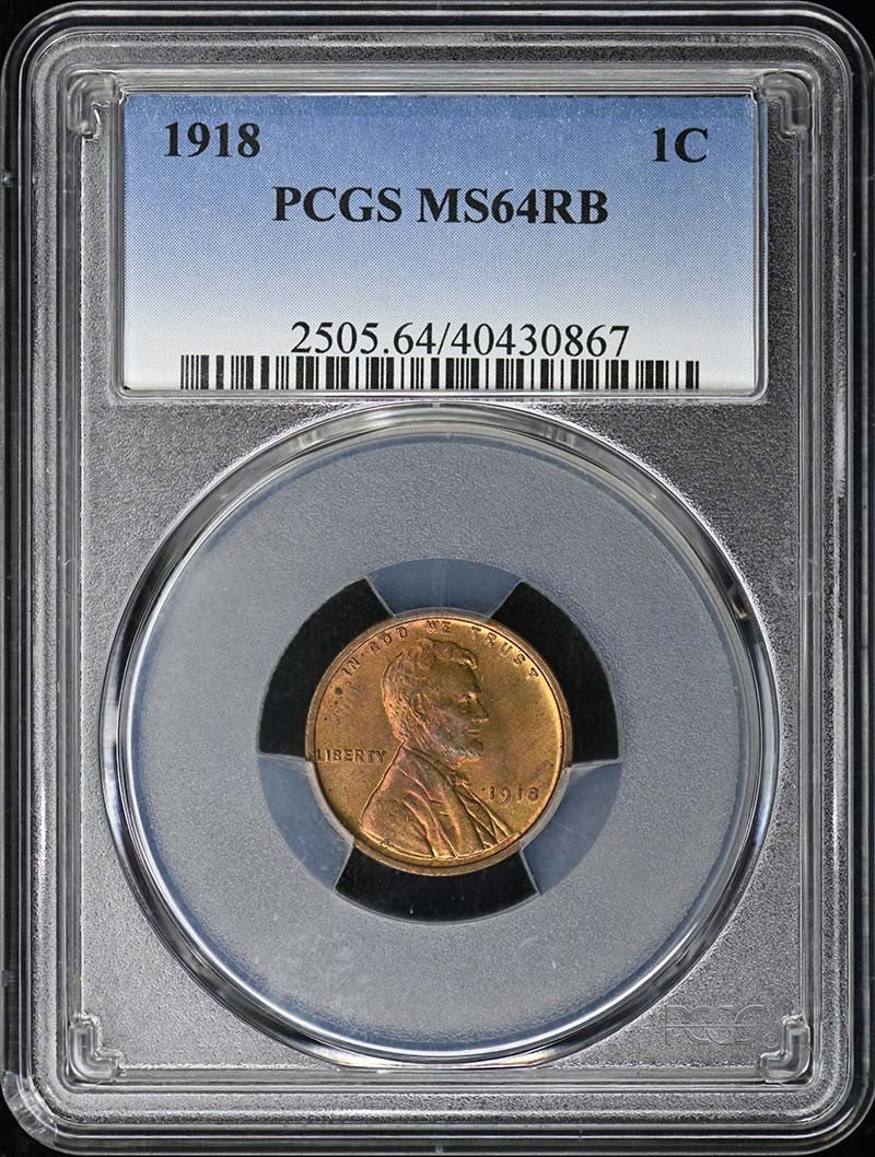 1918 Lincoln Wheat Cent PCGS MS64RB Philadelphia Mint Red Brown: 1918 Lincoln Wheat Cent PCGS MS64RB Philadelphia Mint Red Brown This 1918 Lincoln Cent features the Type 1 Wheat Reverse and has been certified by PCGS with a grade of MS64RB. Struck at the Philadelph