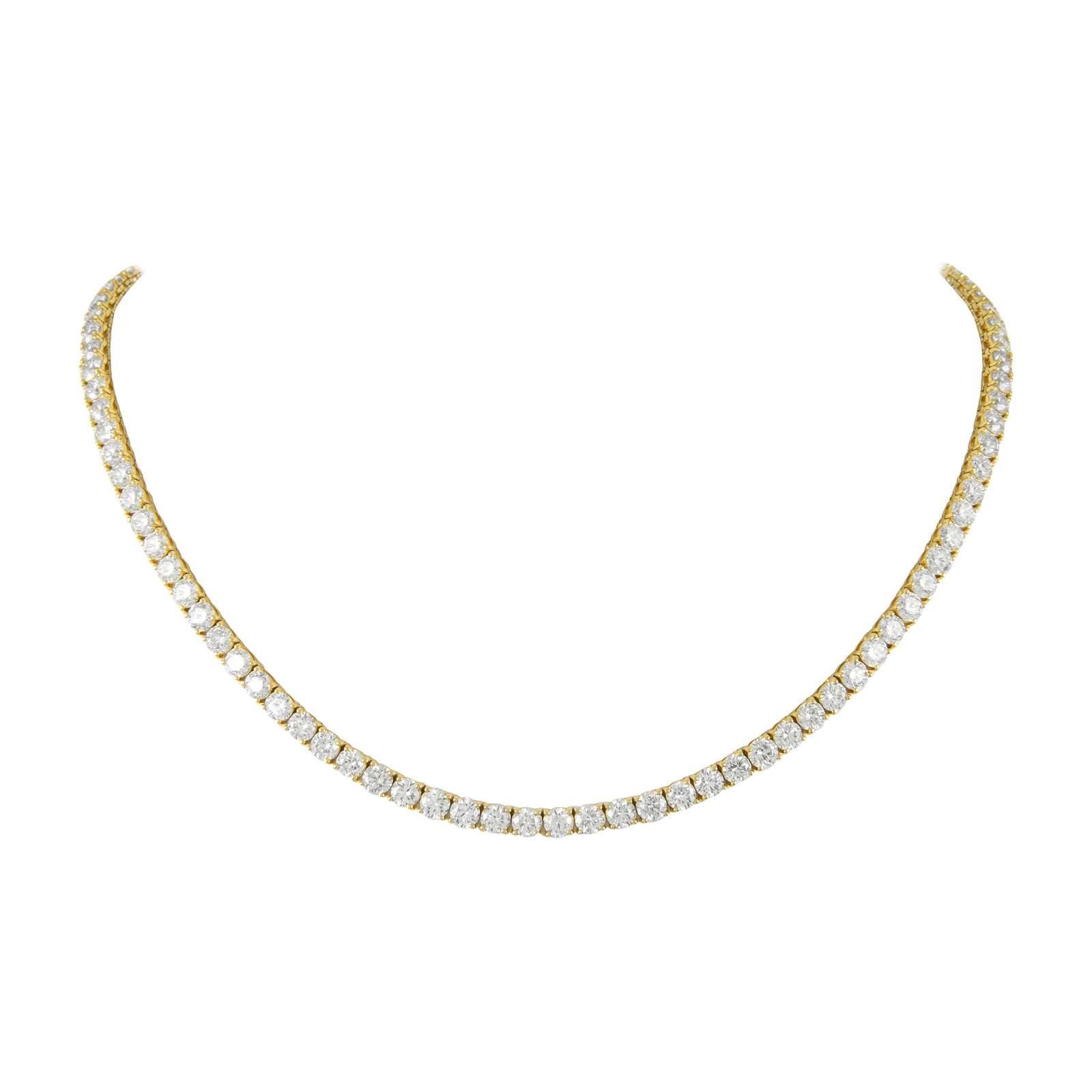 24.55ct Diamond Tennis Necklace 18k Yellow Gold: 24.55ct Diamond Tennis Necklace 18k Yellow Gold This exquisite 24.55 ct Diamond Tennis Necklace showcases a stunning array of 100 round brilliant diamonds, elegantly set in luxurious 18k yellow gold. 