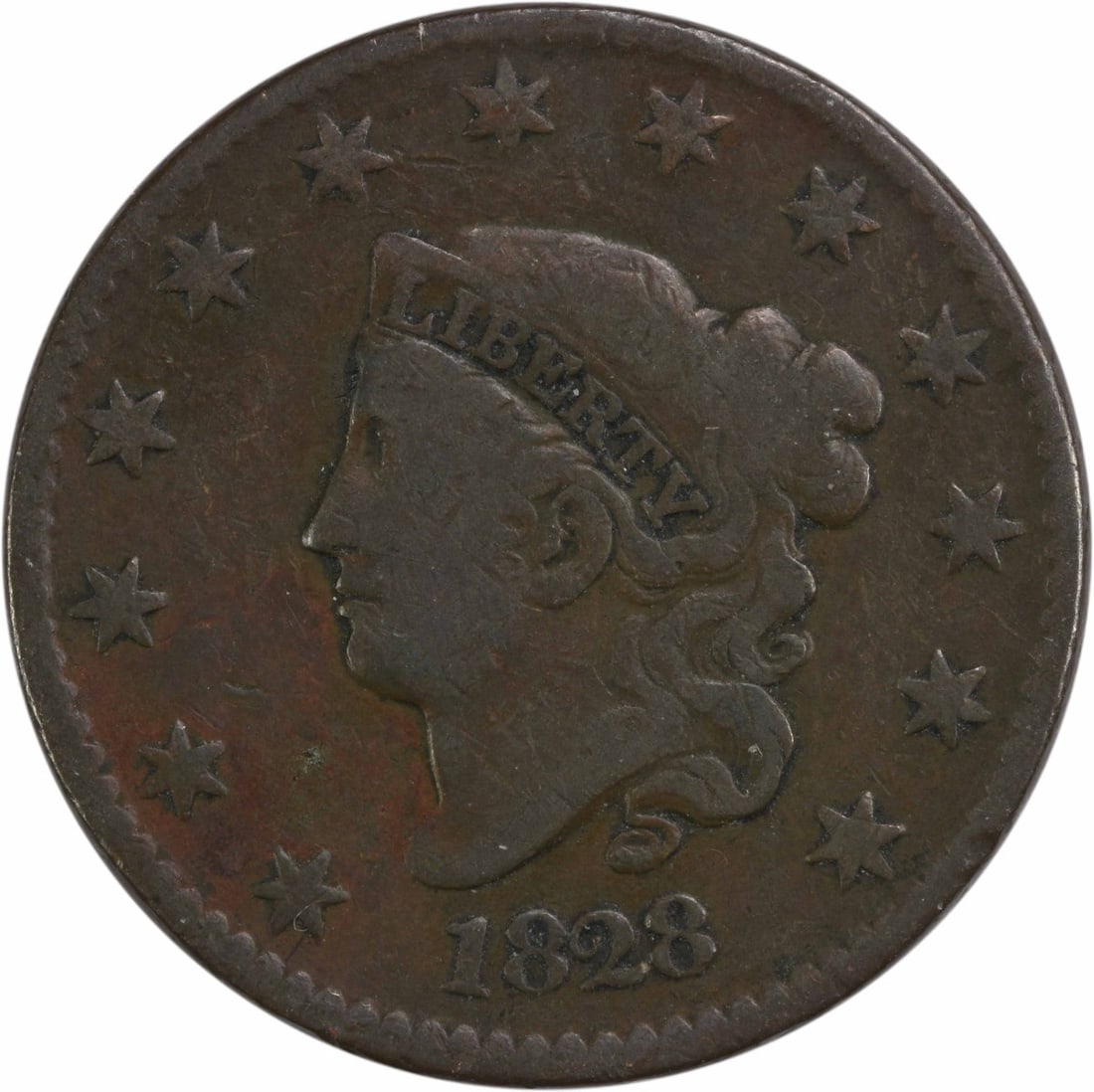 1828 Large Cent Coronet Head Copper Coin VF Uncertified (1 of 2)