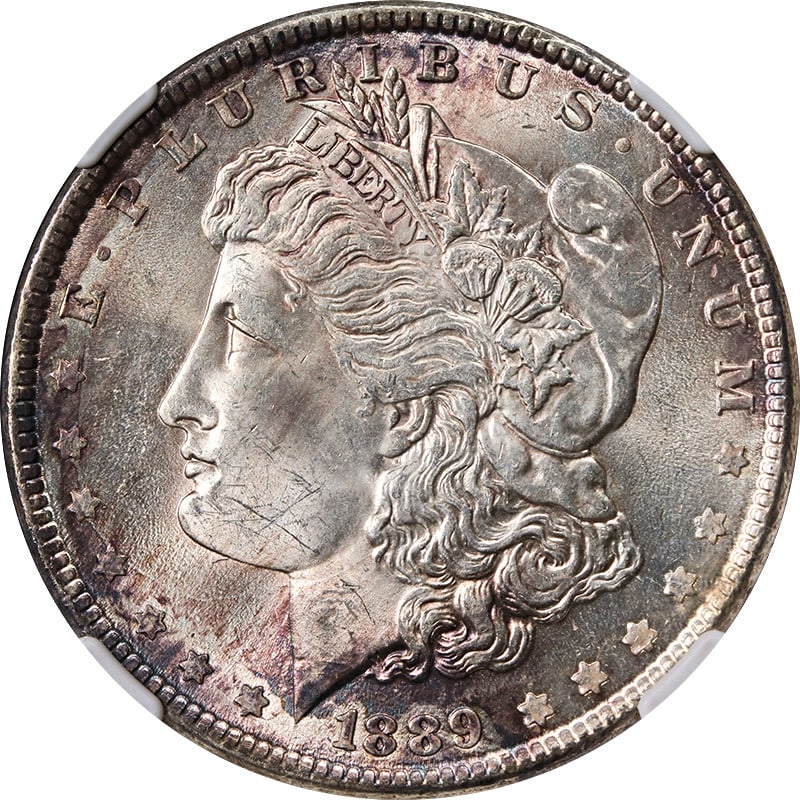 NGC MS63 1889 P Silver Morgan Dollar With Toning (1 of 4)
