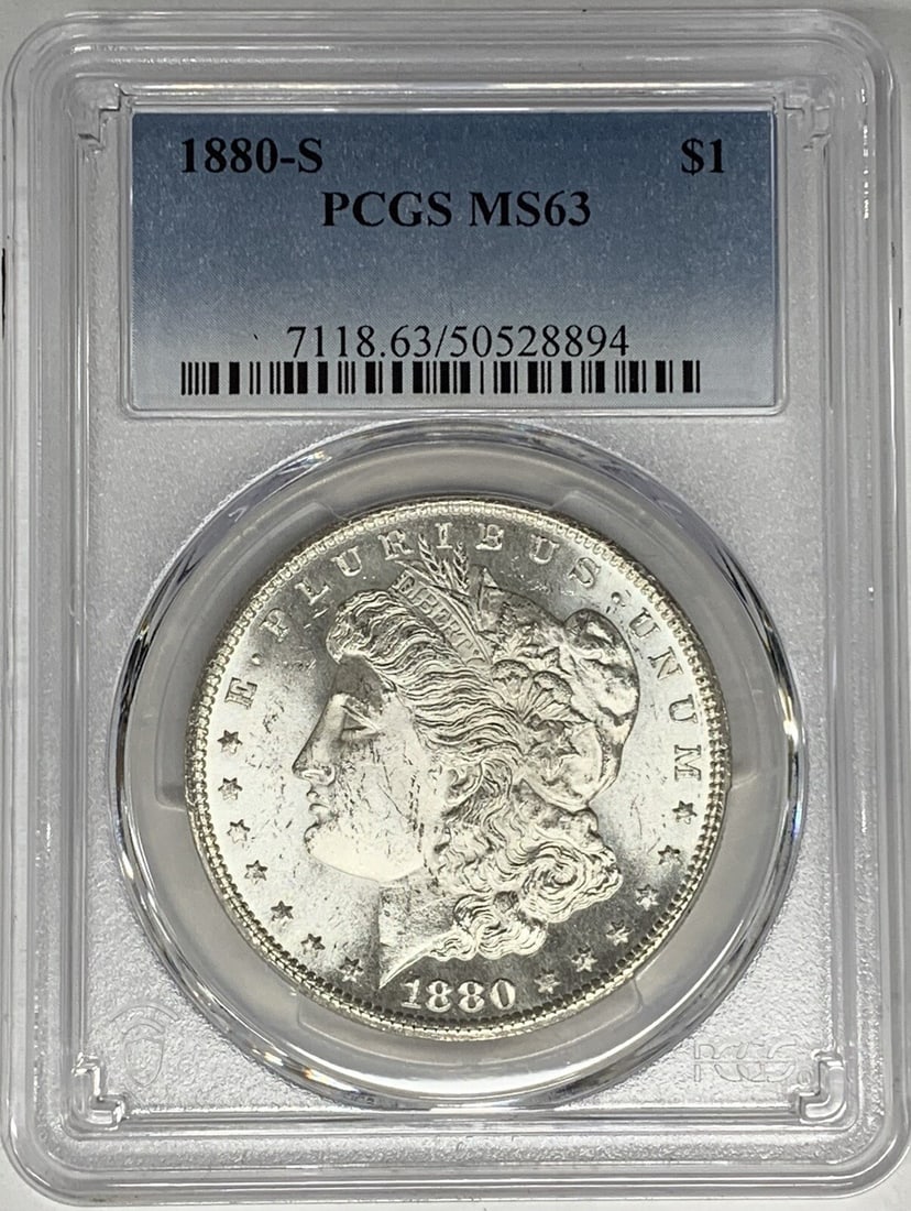 PCGS MS 63 1880-S Silver Morgan Dollar Coin (1 of 2)