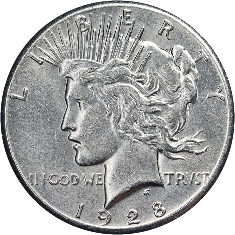 1928 Philadelphia Peace Silver Dollar AU or BU High Grade Key Date: 1928 Philadelphia Peace Silver Dollar AU or BU High Grade Key Date This 1928-P Peace Dollar is a key date coin featuring excellent eye appeal, bright white luster, and a strong strike. The surfaces di