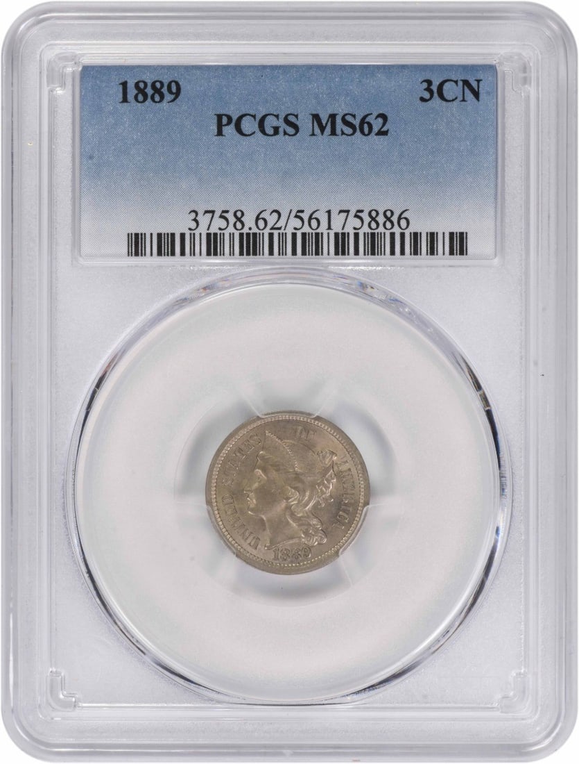 MS62 PCGS 1889 Philadelphia Three Cent Nickel Coin (1 of 2)
