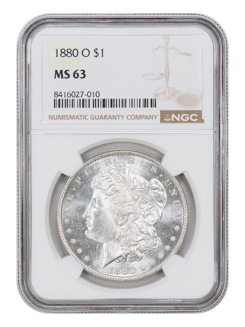 NGC MS63 1880 New Orleans Morgan Silver Dollar: NGC MS63 1880 New Orleans Morgan Silver Dollar This 1880-O Morgan Dollar is graded MS63 by NGC and originates from the New Orleans Mint. As an uncirculated example, it is notable for its scarcity in h