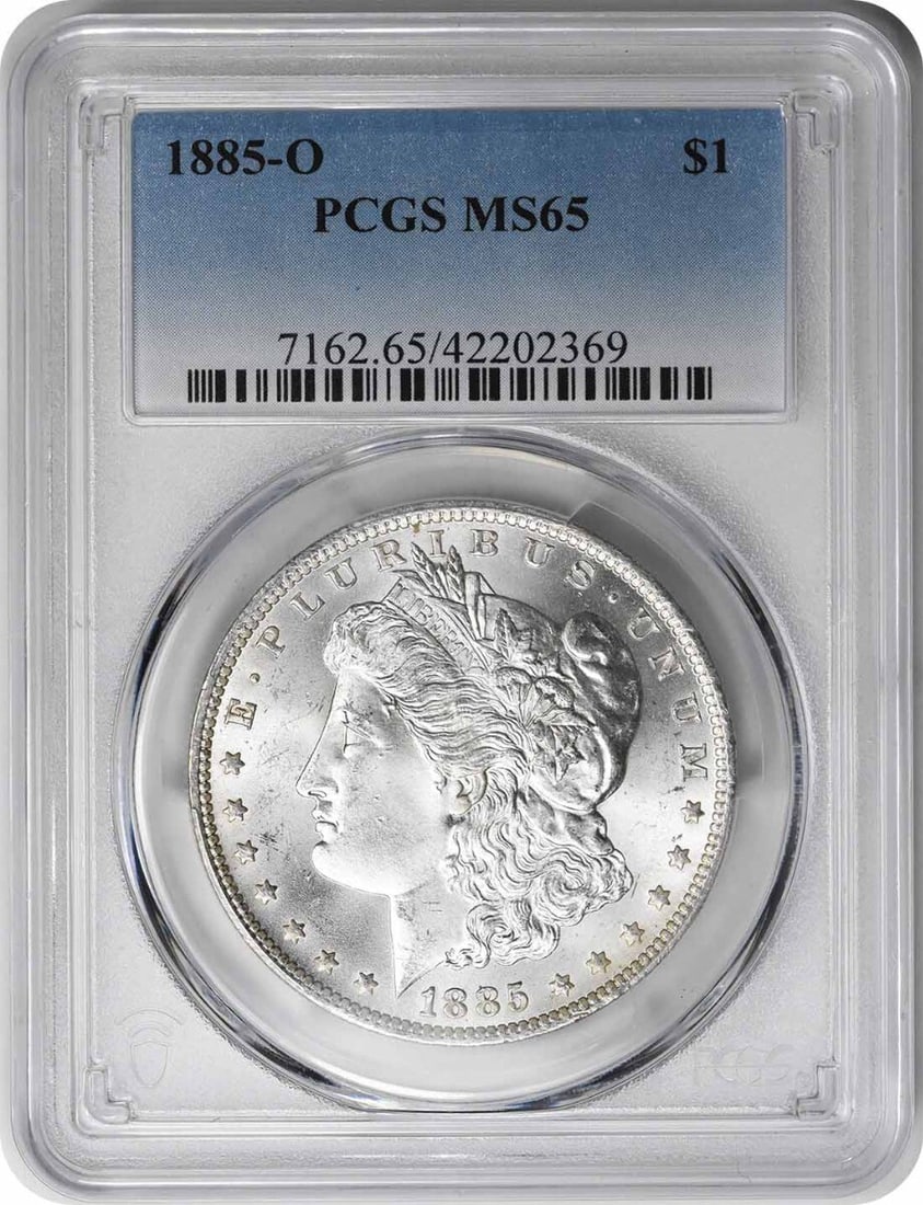 1885-O Morgan Silver Dollar MS65 Uncirculated PCGS Certified: 1885-O Morgan Silver Dollar MS65 Uncirculated PCGS Certified This exquisite 1885-O Morgan Silver Dollar is a remarkable piece of numismatic history, graded MS65 by PCGS. Struck in New Orleans, this co