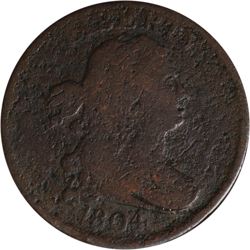 1804 Half Cent C-6 R.2 Circulated Copper Coin: 1804 Half Cent C-6 R.2 Circulated Copper Coin This 1804 Half Cent - C-6 R.2 Late Die State is a remarkable piece of numismatic history. Crafted from copper, this circulated coin showcases the craftsma