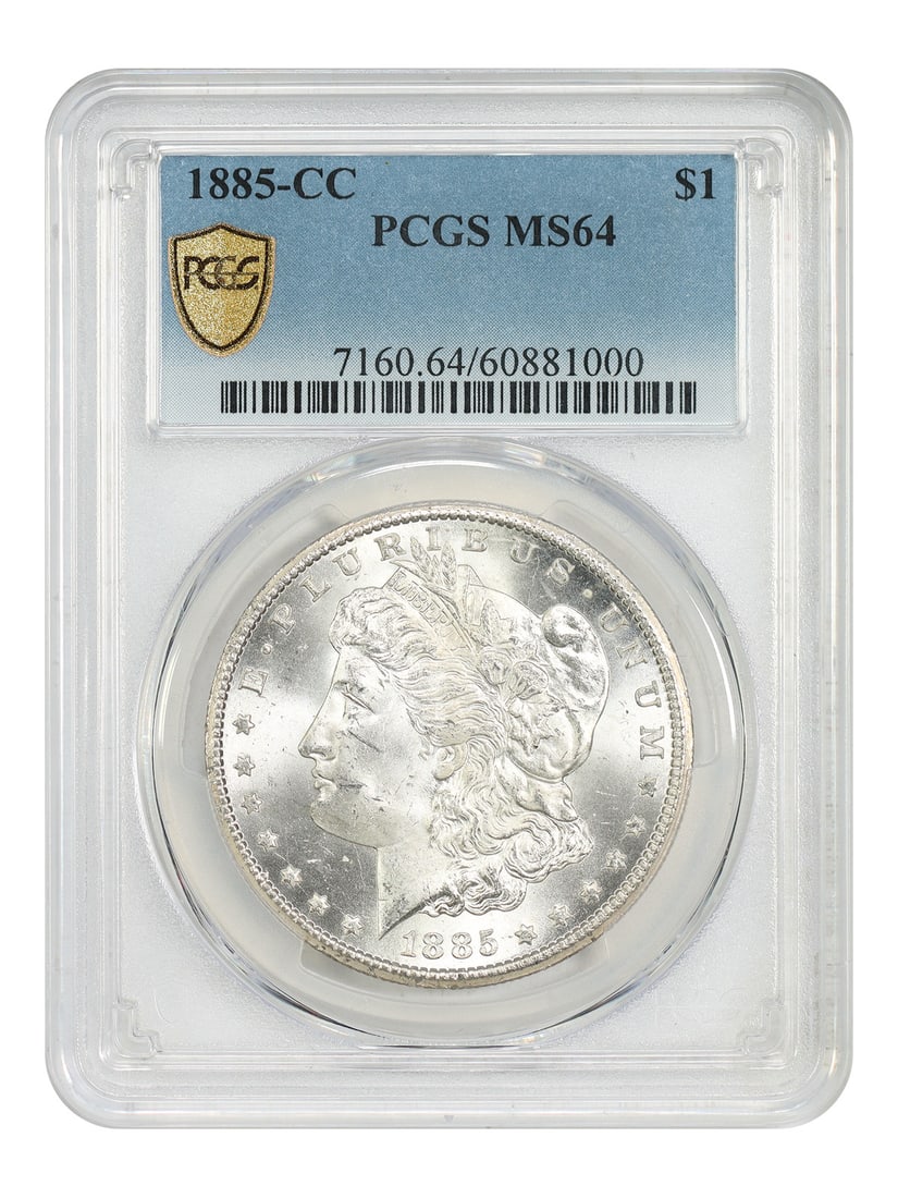 PCGS MS64 1885 Carson City Morgan Silver Dollar Low Mintage: PCGS MS64 1885 Carson City Morgan Silver Dollar Low Mintage This 1885-CC Morgan Dollar is an uncirculated coin certified by PCGS with a grade of MS64. Minted in Carson City, it represents the lowest m