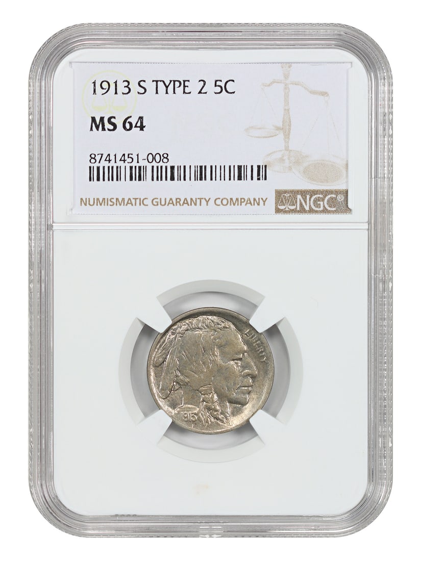 NGC MS64 Buffalo Nickel 1913 San Francisco Mint Type 2 Key Date (1 of 4)