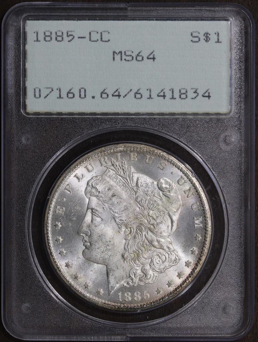 PCGS MS64 Carson City Morgan Dollar 1885 Key Date Silver Coin: PCGS MS64 Carson City Morgan Dollar 1885 Key Date Silver Coin This 1885-CC Morgan Silver Dollar is an un-used, pre-owned coin certified by PCGS and graded MS64. Minted in Carson City, it is considered