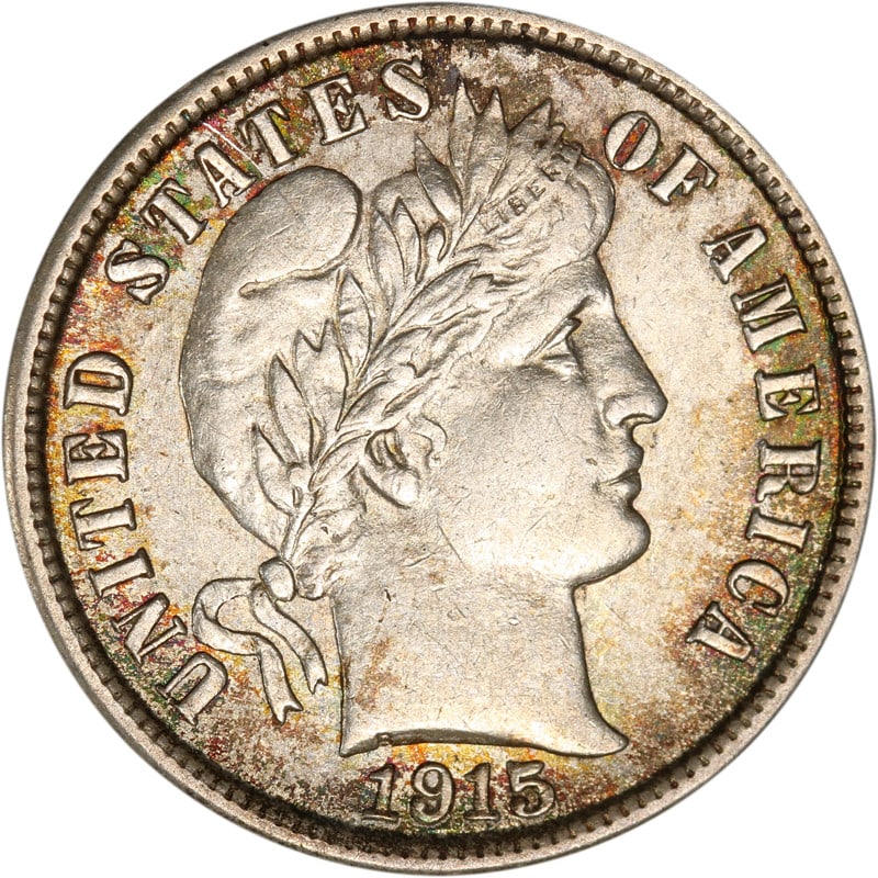 1915 Silver Dime Barber Series Philadelphia Minted Coin: 1915 Silver Dime Barber Series Philadelphia Minted Coin This 1915-P Barber Dime is a circulated coin minted in Philadelphia. Composed of silver, it is a pre-owned piece from the United States produced