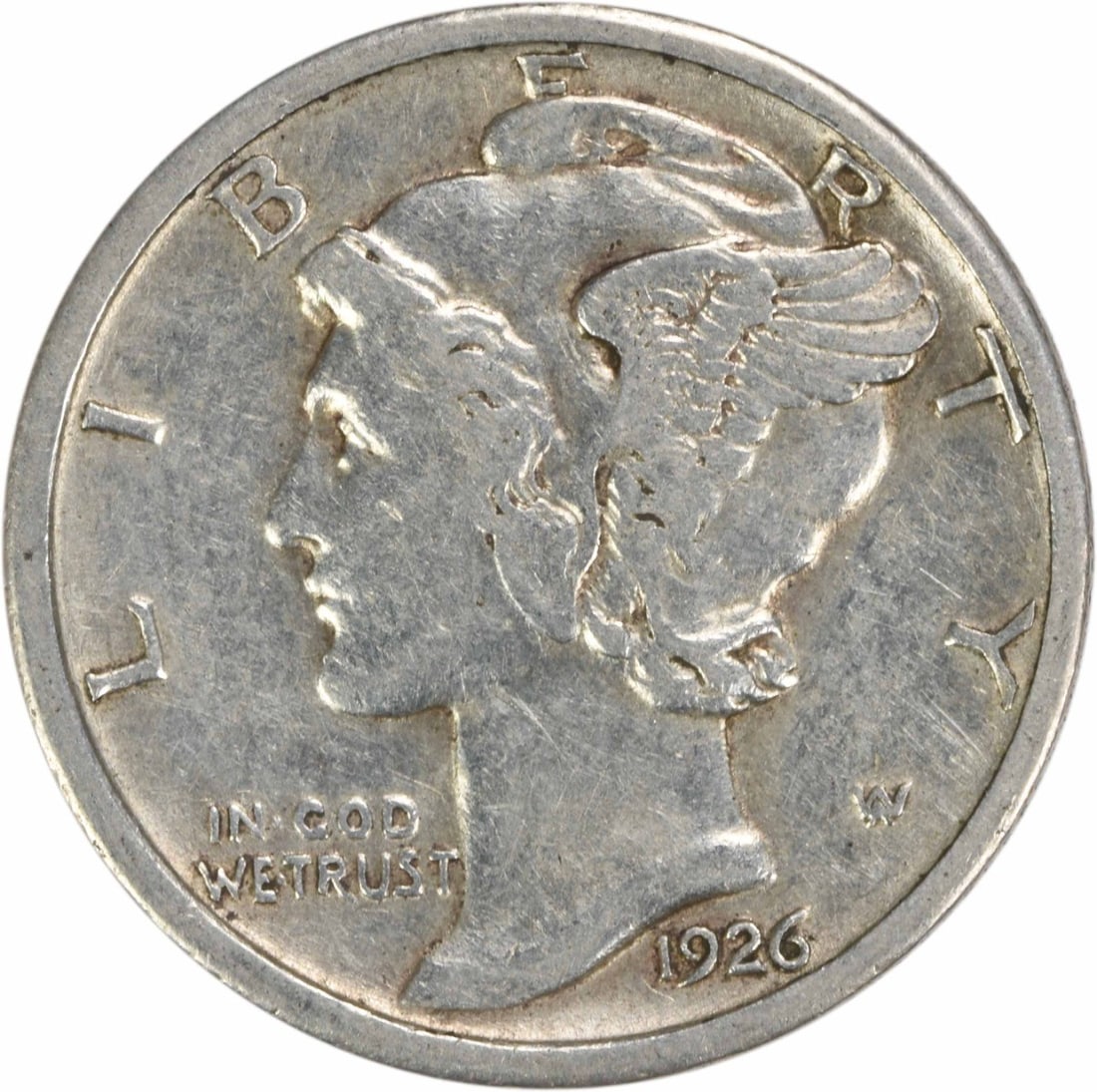 1926-S Mercury Dime 90% Silver EF Uncertified Coin: 1926-S Mercury Dime 90% Silver EF Uncertified Coin This 1926-S Mercury Silver Dime is a classic piece of American coinage, featuring the iconic design by Adolph Alexander Weinman. Struck at the San Fr