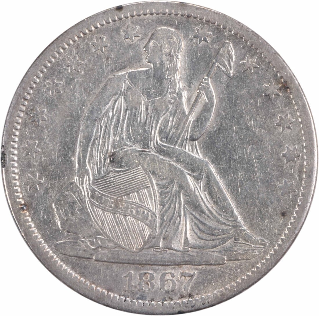 1867-S Liberty Seated Half Dollar 50C AU Silver Coin: 1867-S Liberty Seated Half Dollar 50C AU Silver Coin Discover the historical beauty of the 1867-S Liberty Seated Half Dollar, an exemplary piece of coinage that captures the artistry of its time. This