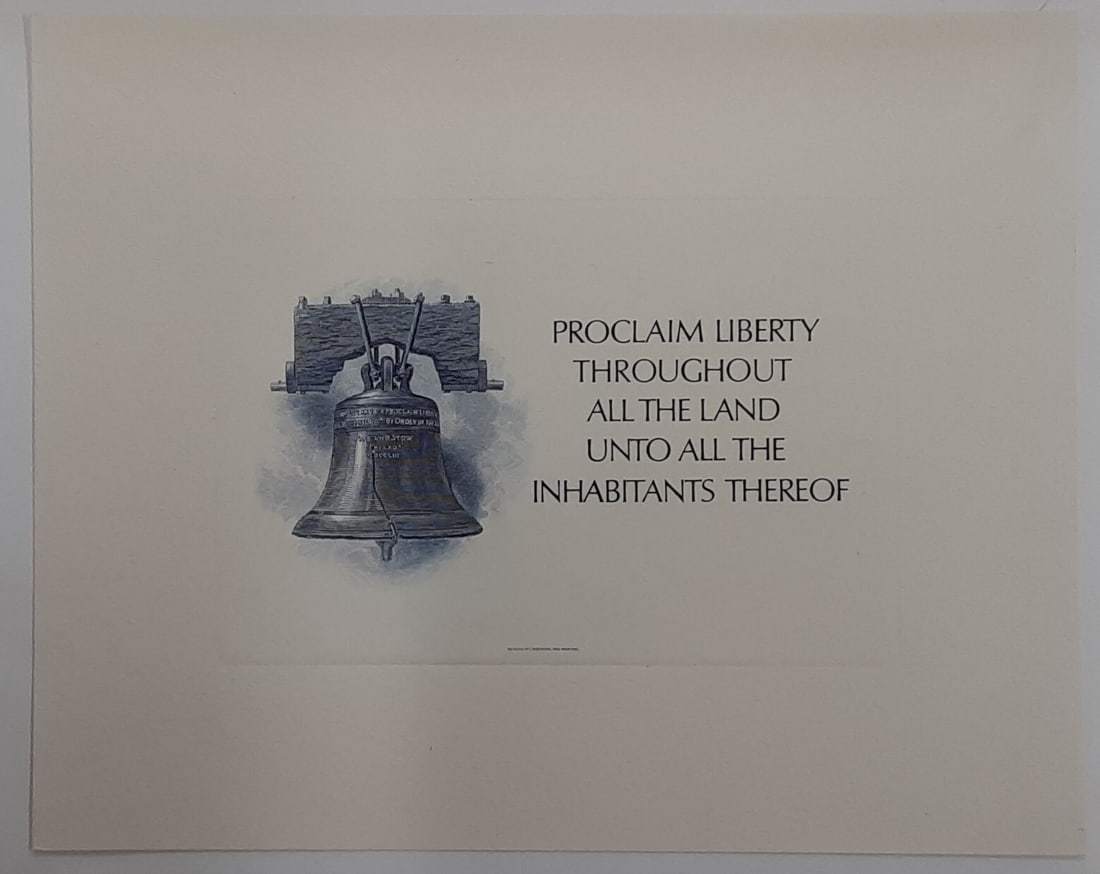 Liberty Bell Blue Vignette 1985 Souvenir Card IPMS Cherry Hill Proof B 85-6: Liberty Bell Blue Vignette 1985 Souvenir Card IPMS Cherry Hill Proof B 85-6 This BEP souvenir card is from the 1985 International Paper Money Show in Cherry Hill, New Jersey. It features a proof print