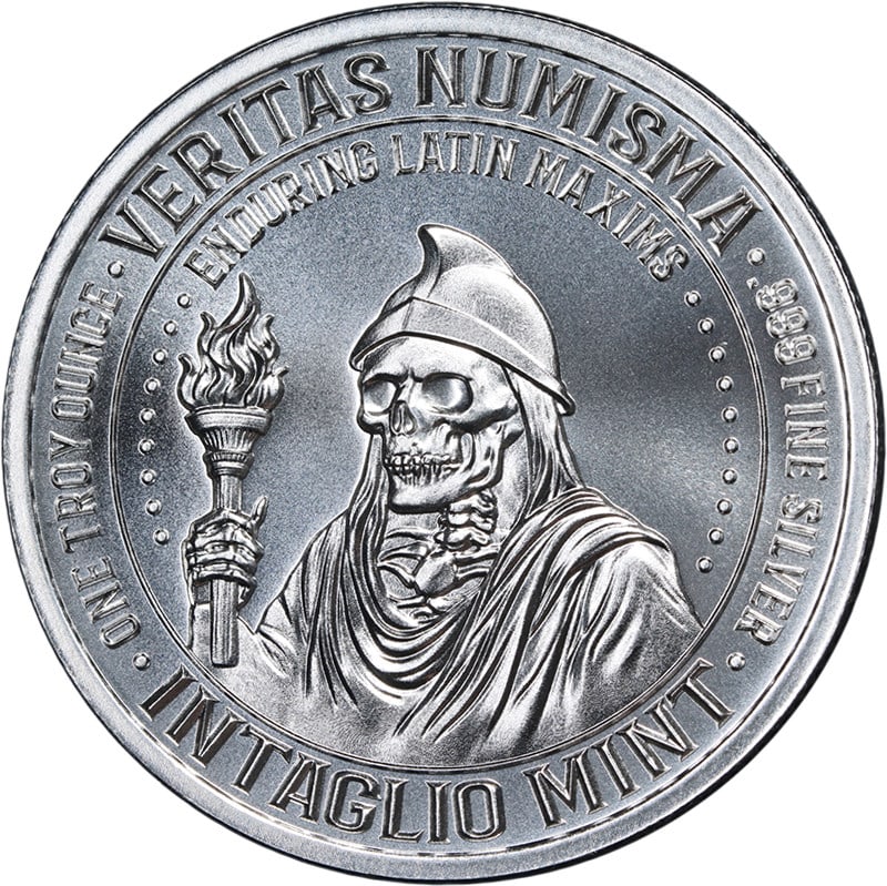 Intaglio Mint 1 Ounce Silver Coin E. Pluribus Unum UNCIRCULATED: Intaglio Mint 1 Ounce Silver Coin E. Pluribus Unum UNCIRCULATED This Intaglio Mint 1 Ounce Silver coin features the design 'Veritas Numisma E. Pluribus Unum'. The coin is uncirculated and boasts a hig