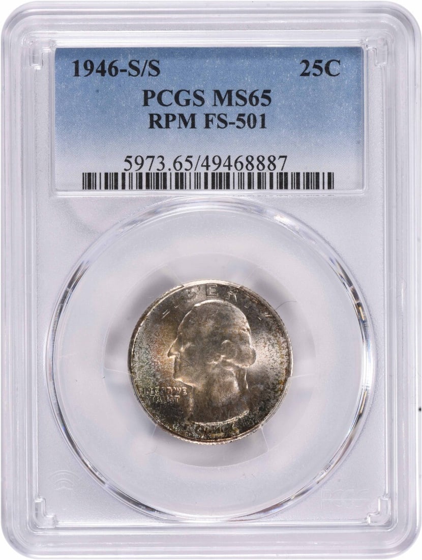 1946-S/S Washington Quarter FS-501 MS65 PCGS Certified Silver Coin: 1946-S/S Washington Quarter FS-501 MS65 PCGS Certified Silver Coin This 1946-S/S Washington Quarter, graded MS65 by PCGS, is a remarkable addition for collectors. Struck at the San Francisco mint, thi