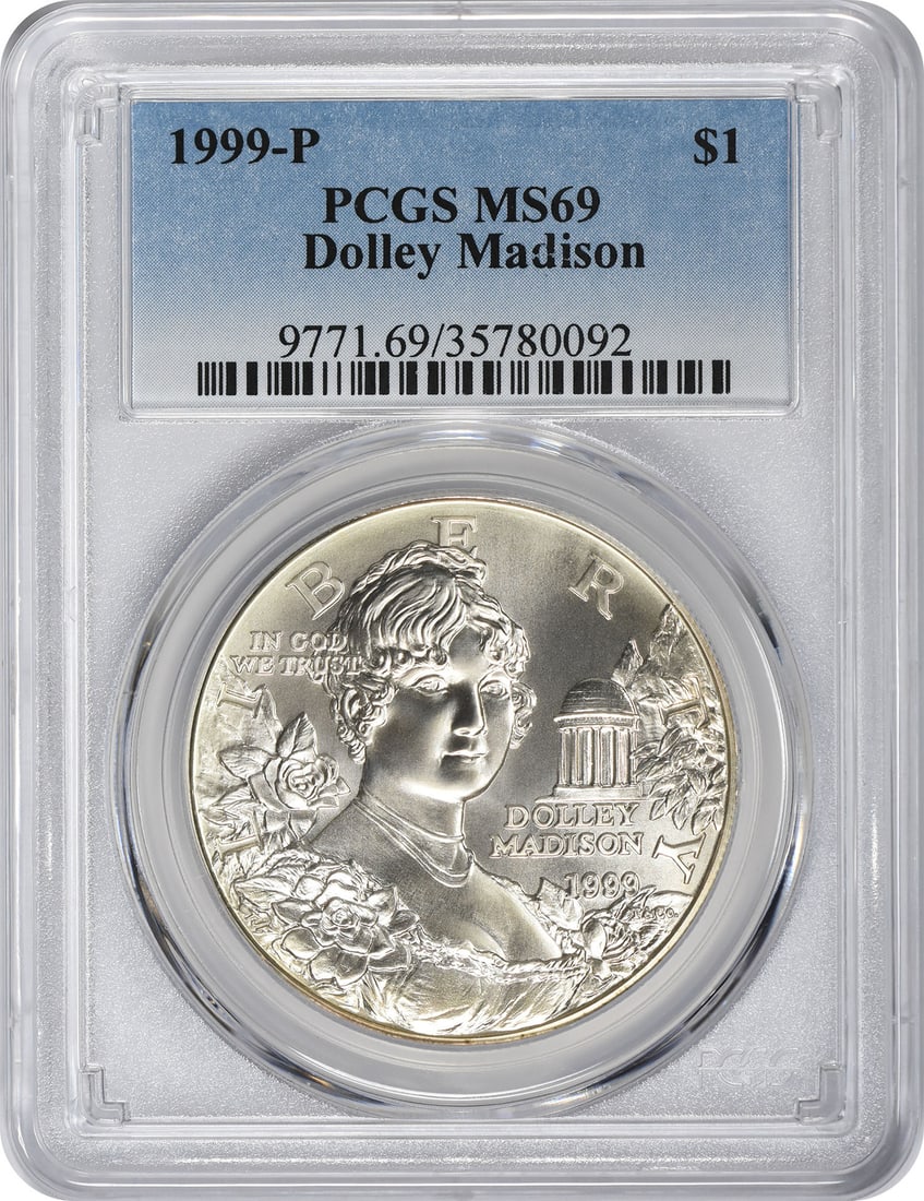 PCGS MS69 1999-P Silver Dollar Dolley Madison Commemorative Coin (1 of 2)