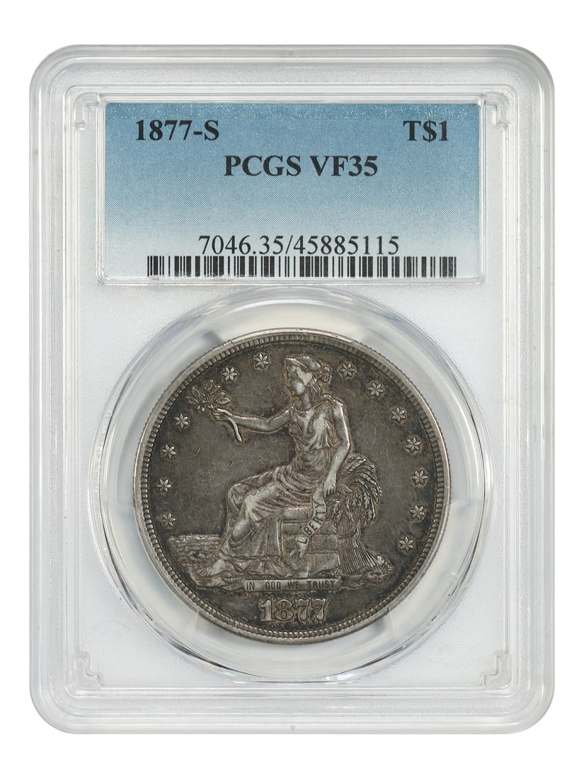 PCGS VF35 1877 San Francisco Trade Dollar Silver Coin (1 of 4)