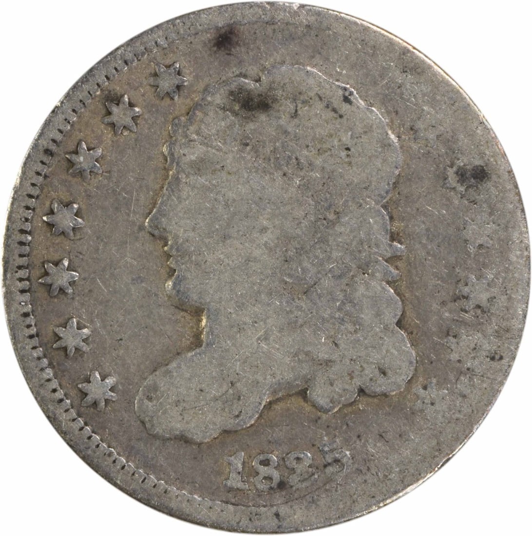 1835 Capped Bust Half Dime 89.2% Silver Uncertified: 1835 Capped Bust Half Dime 89.2% Silver Uncertified This 1835 Bust Silver Half Dime is a remarkable collectible piece from the United States, featuring the classic Capped Bust design by renowned desig