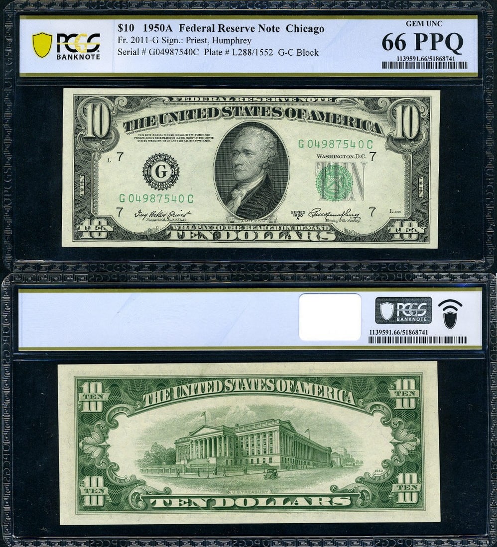 1950-A $10 Chicago Federal Reserve Note PCGS Gem CU66 PPQ (1 of 3)