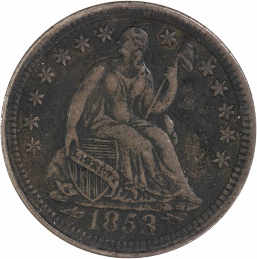 1853 Liberty Seated Half Dime Silver Coin Uncertified: 1853 Liberty Seated Half Dime Silver Coin Uncertified This 1853 Liberty Seated Silver Half Dime is a beautiful piece from the Philadelphia mint, designed by Christian Gobrecht. It features a circulate