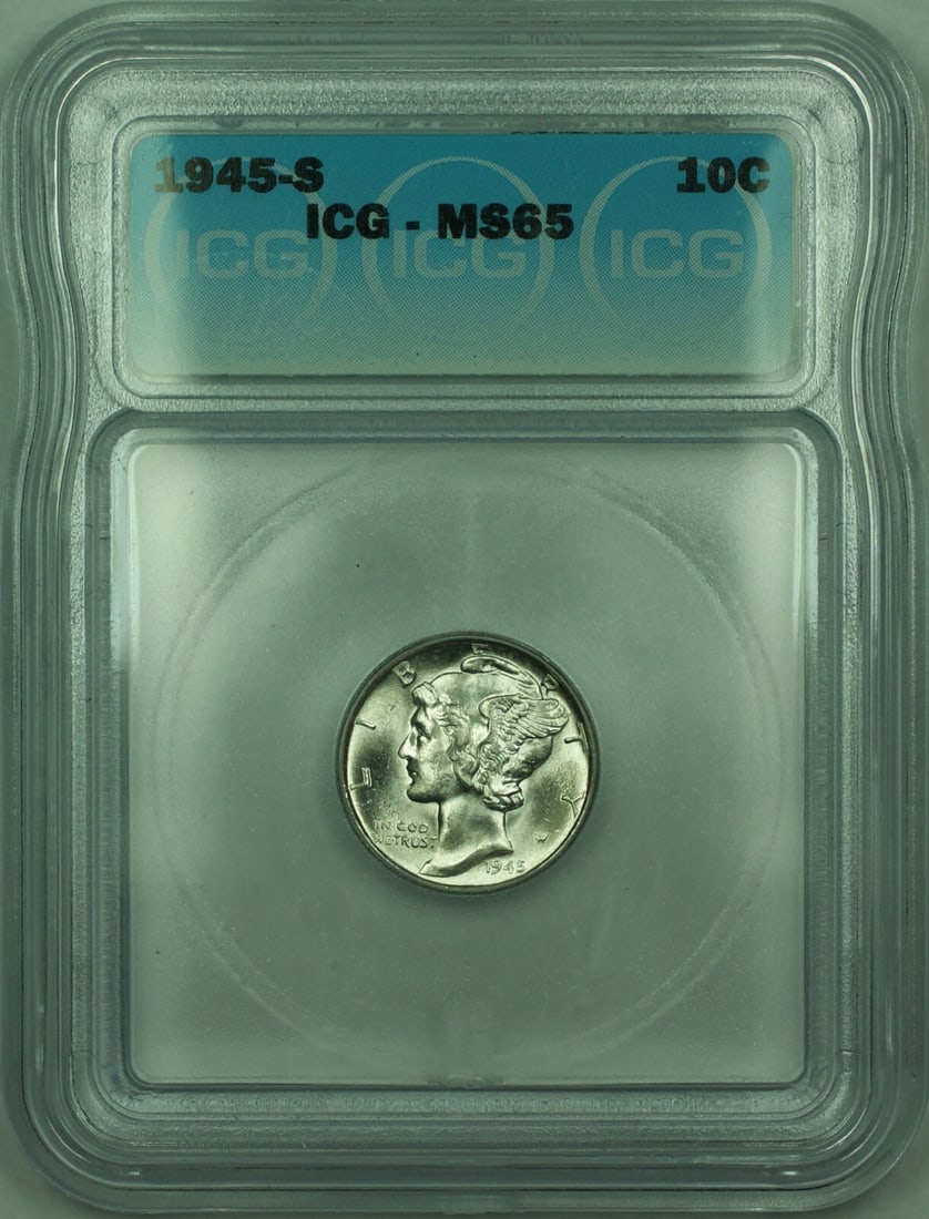 ICG MS-65 1945-S Mercury Dime San Francisco Mint Silver 10 Cent Coin (1 of 2)