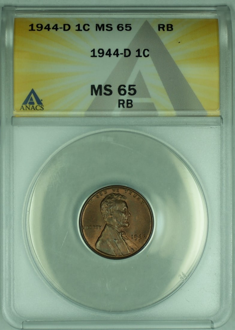 ANACS MS 65 RB 1944-D Lincoln Wheat Cent Small Cent Uncirculated (1 of 2)