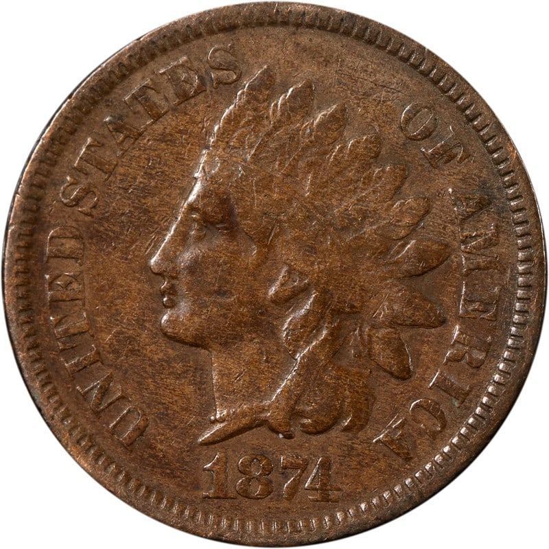 United States 1874 Copper Indian Head Cent Circulated Coin: United States 1874 Copper Indian Head Cent Circulated Coin This is an 1874 Indian Cent from the United States. The coin is composed of copper and is in circulated, pre-owned condition. It is uncertifi