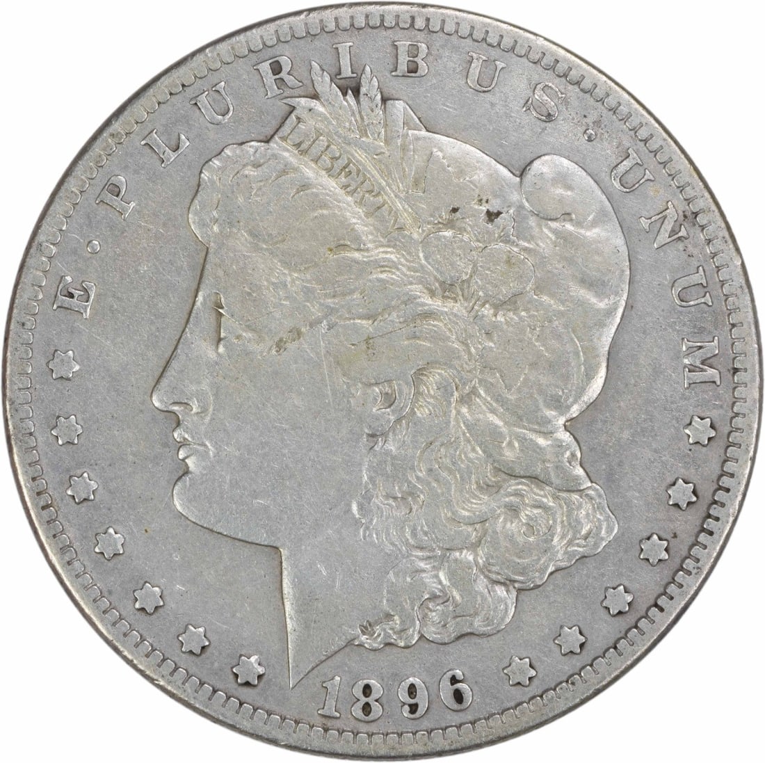 1896 New Orleans Morgan Dollar 90 Percent Silver VF Uncertified: 1896 New Orleans Morgan Dollar 90 Percent Silver VF Uncertified This is an 1896-O Morgan Silver Dollar from the New Orleans Mint. The coin is composed of 90% silver and 10% copper, features a reeded e