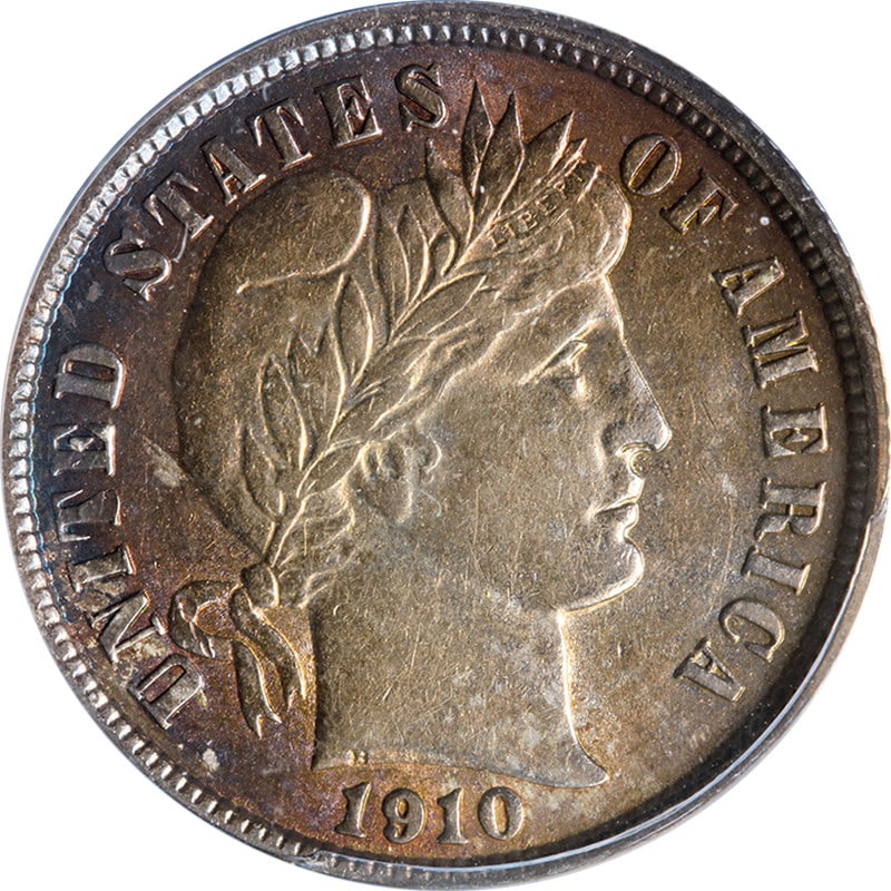 ANACS AU50 1910 Philadelphia Barber Dime Silver Coin: ANACS AU50 1910 Philadelphia Barber Dime Silver Coin This 1910-P Barber Dime is certified by ANACS with a grade of AU50. Struck in silver with 0.9 fineness at the Philadelphia Mint, this pre-owned coi