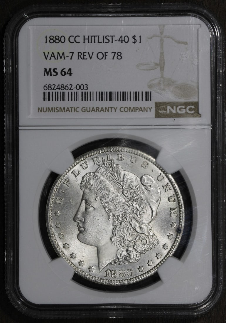 Carson City 1880 Silver Morgan Dollar NGC MS64 Reverse of 1878: Carson City 1880 Silver Morgan Dollar NGC MS64 Reverse of 1878 This is an 1880-CC Morgan Silver Dollar graded MS64 by NGC, featuring the reverse of 1878. Minted in Carson City, this uncirculated coin 