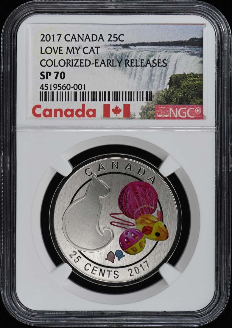 Canada 2017 Love My Cat Colorized 25 Cent Coin NGC SP70 (1 of 2)