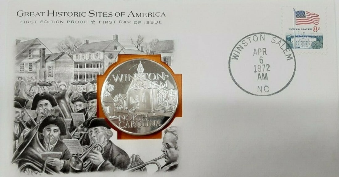 Winston Salem 1972 Sterling Silver Proof Medal First Day Cover (1 of 2)