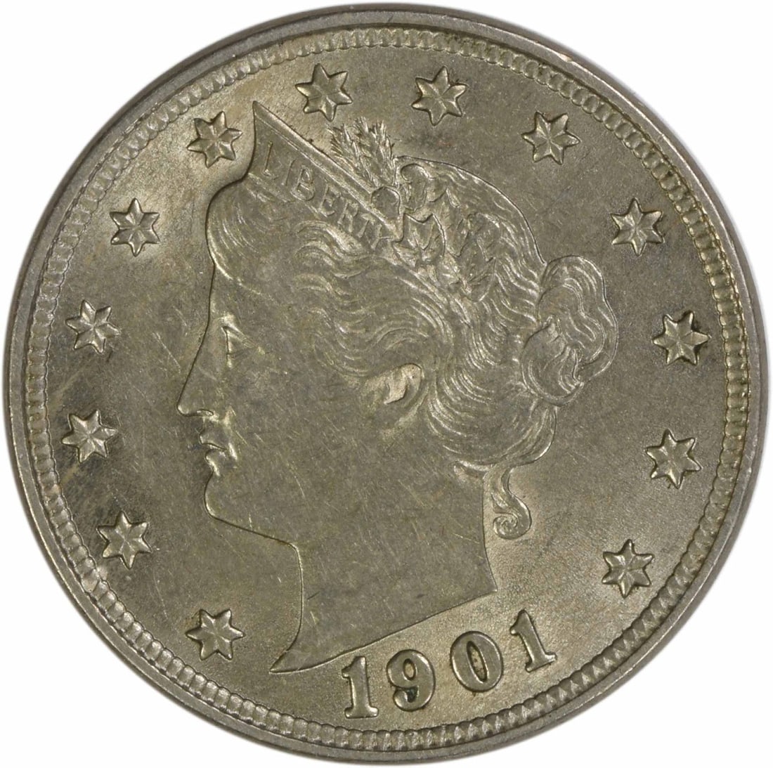 1901 Liberty Five Cent Coin AU Grade Uncertified Philadelphia Mint (1 of 2)
