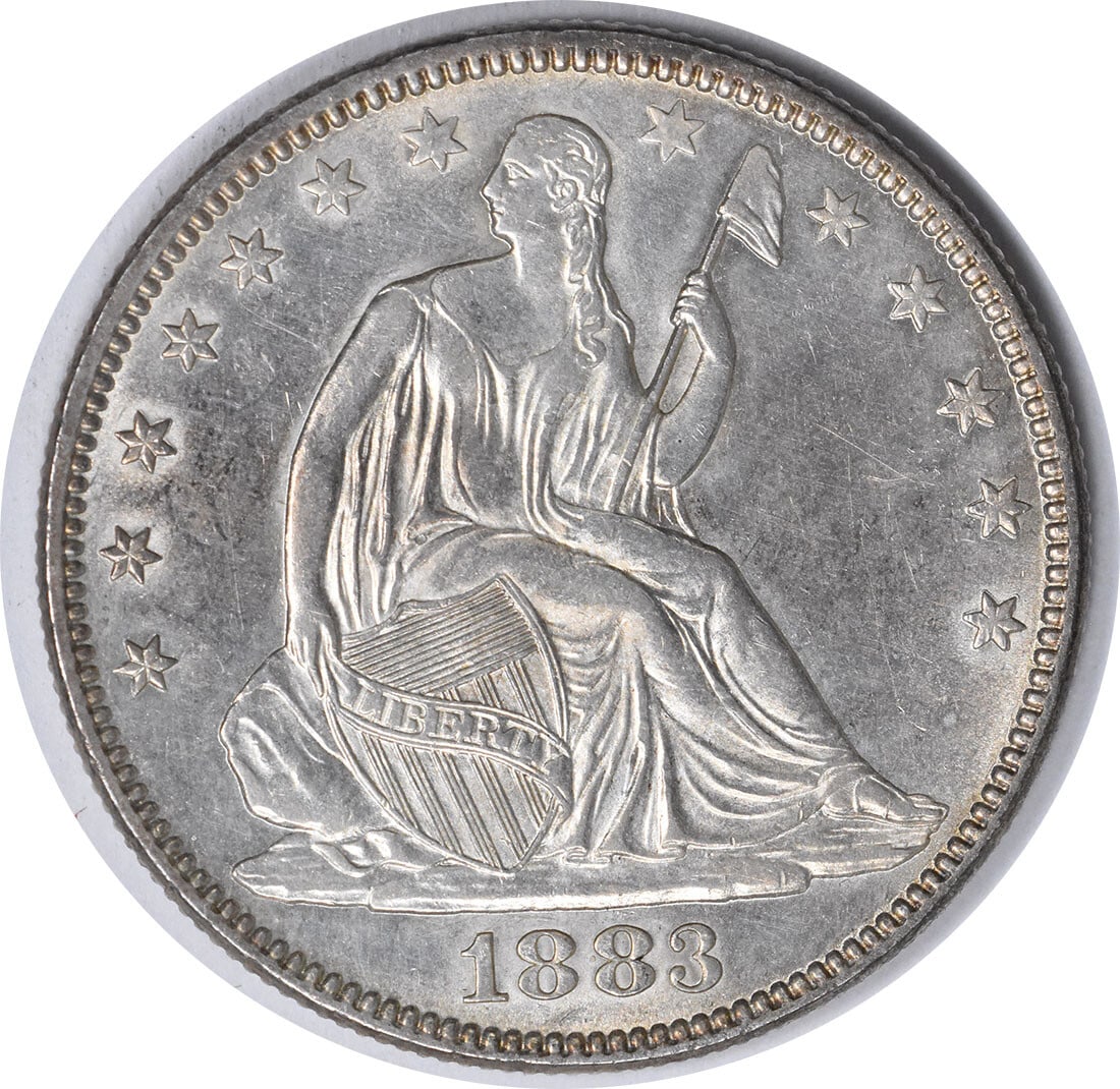 1883 Liberty Seated Half Dollar 50C AU Uncertified Philadelphia Mint: 1883 Liberty Seated Half Dollar 50C AU Uncertified Philadelphia Mint This 1883 Liberty Seated Half Dollar is an attractive piece featuring a design by Thomas Sully and Christian Gobrecht. The coin is 