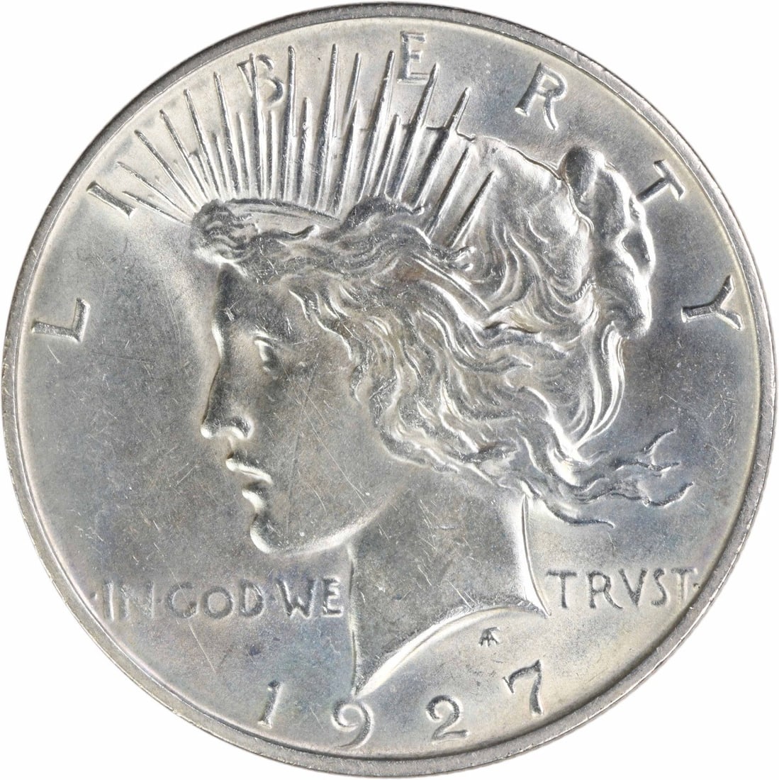 Uncirculated 1927 Denver Mint Peace Dollar Silver Coin BU Uncertified: Uncirculated 1927 Denver Mint Peace Dollar Silver Coin BU Uncertified This is a 1927-D Peace Silver Dollar from the Denver Mint. The coin is uncirculated and features a brilliant uncirculated (BU) gra