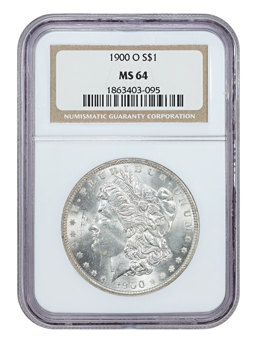 NGC MS64 1900-O Morgan Silver Dollar New Orleans Mint Certified: NGC MS64 1900-O Morgan Silver Dollar New Orleans Mint Certified This is a 1900-O Morgan Dollar certified by NGC with a grade of MS64. Struck at the New Orleans Mint, this uncirculated $1 coin is part 