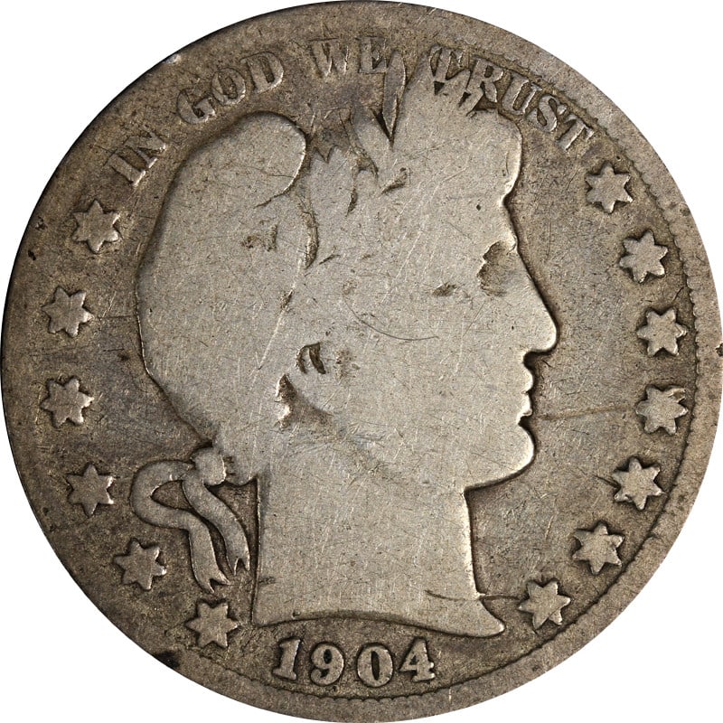 1904 San Francisco Silver Barber Half Dollar United States Coin: 1904 San Francisco Silver Barber Half Dollar United States Coin This is a 1904-S Barber Half Dollar from the United States. The coin is composed of silver with a fineness of 0.9 and was minted in San 