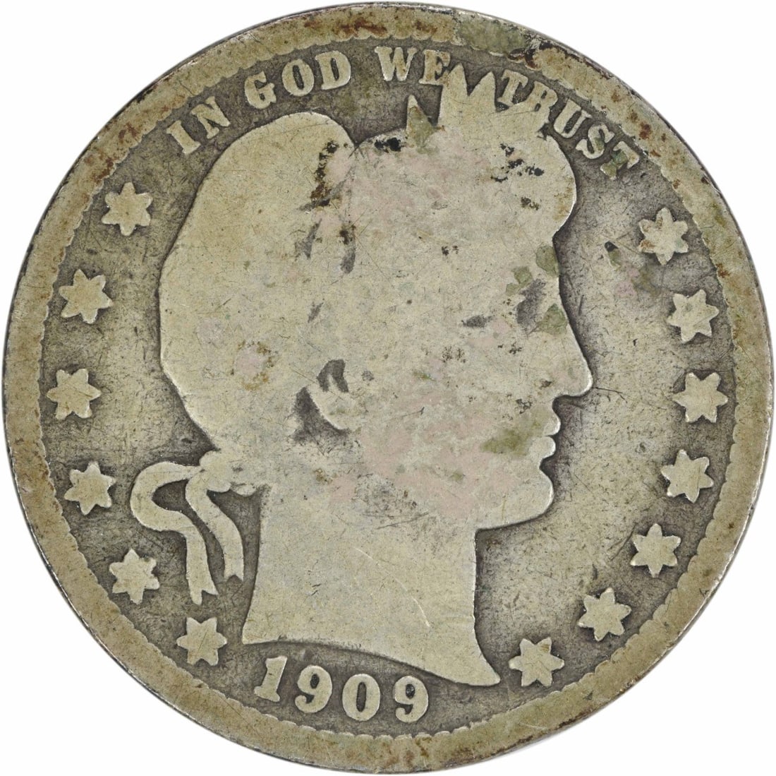 1909-O Barber Quarter 25C G Uncertified 90% Silver: 1909-O Barber Quarter 25C G Uncertified 90% Silver This 1909-O Barber Silver Quarter is a notable collectible from the United States, featuring a design by Charles E. Barber. The coin is circulated an