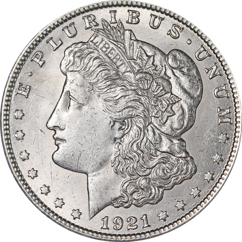 1921 Philadelphia Morgan Silver Dollar VAM 29 With Wide Reeds: 1921 Philadelphia Morgan Silver Dollar VAM 29 With Wide Reeds This 1921-P Morgan Silver Dollar is a VAM 29 variety featuring wide reeds. The coin is composed of silver with a fineness of 0.9 and was m