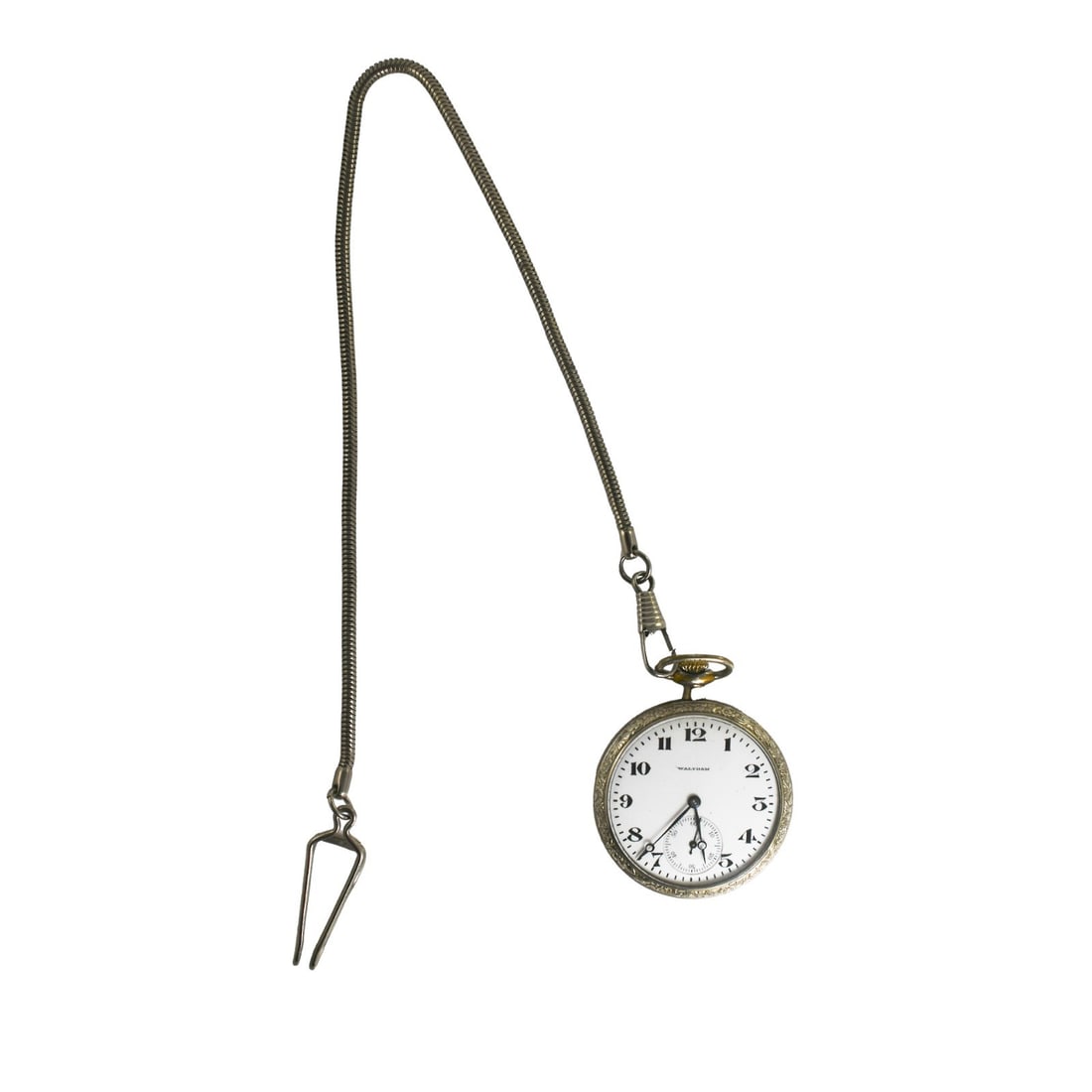 Waltham Size 12 Open Face Pocket Watch 14K White Gold Filled Case: Waltham Size 12 Open Face Pocket Watch 14K White Gold Filled Case This pre-owned Waltham pocket watch features a 14k white gold-filled open face case in size 12. Manufactured in 1914 in the United Sta