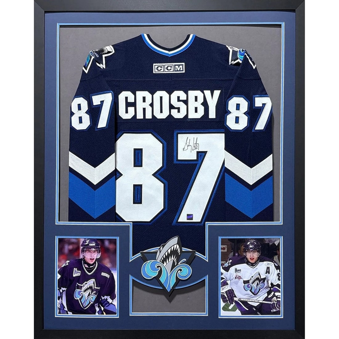 Sidney Crosby Autographed Framed Junior League Jersey UV Protected: Sidney Crosby Autographed Framed Junior League Jersey UV Protected This is an autographed Sidney Crosby framed jersey from his Junior League days with the Rimouski Oceanic. The jersey features excepti