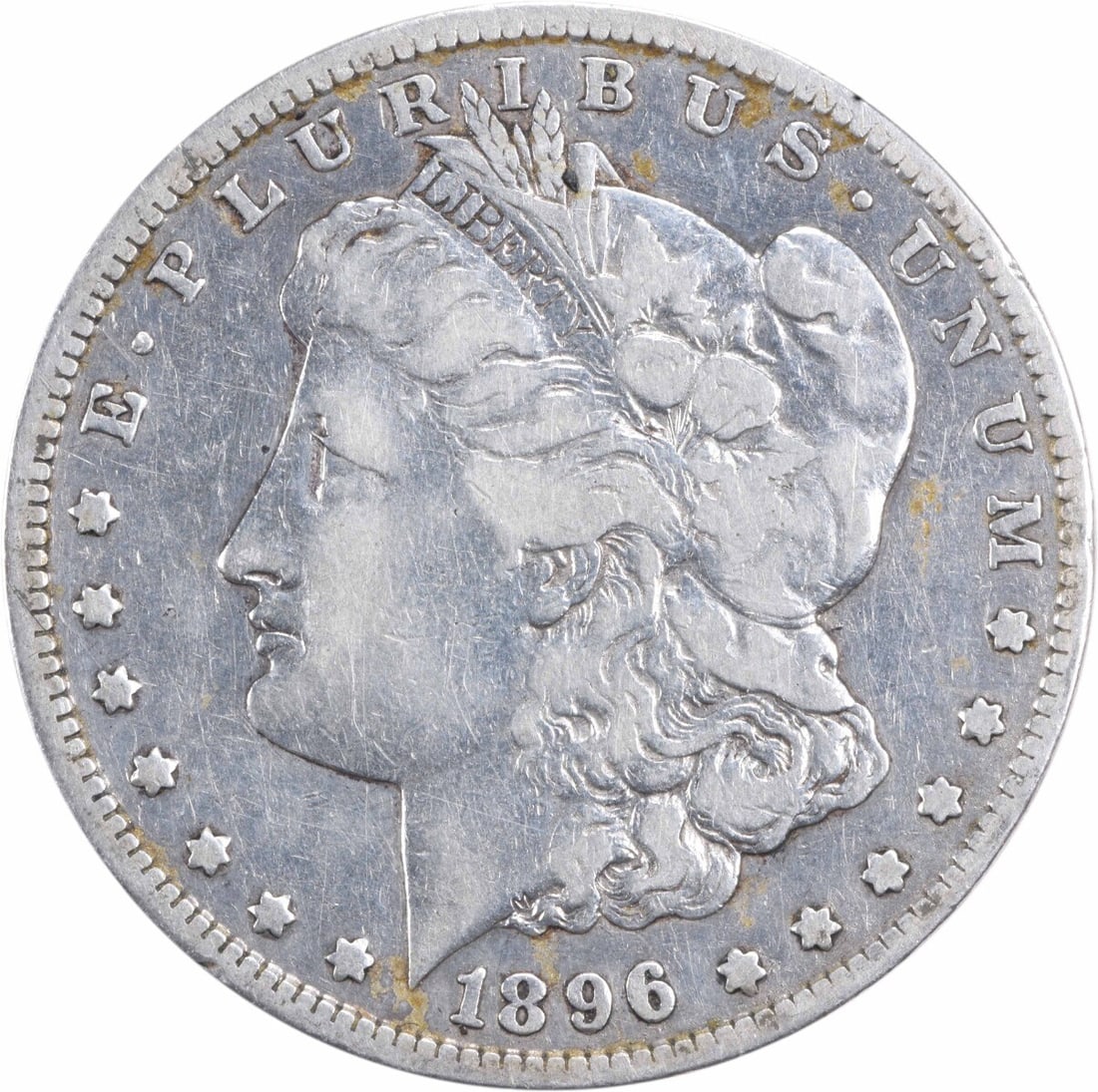 1896-S Morgan Silver Dollar VF Uncertified San Francisco Coin: 1896-S Morgan Silver Dollar VF Uncertified San Francisco Coin This 1896-S Morgan Silver Dollar is a classic piece in American numismatics, featuring a design by George T. Morgan. It is a circulated co