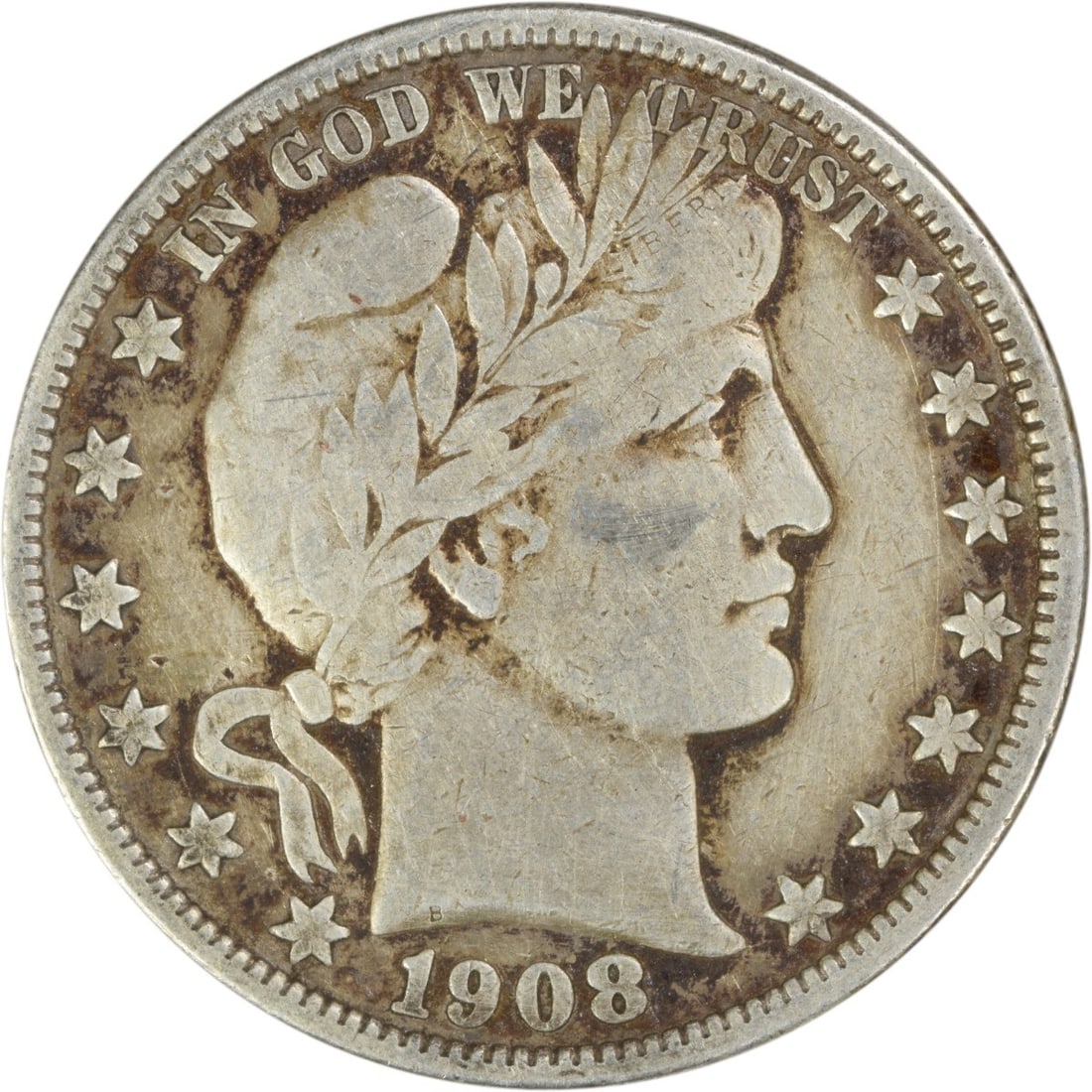 Barber Half Dollar 1908 New Orleans Silver Coin Fine Grade Uncertified: Barber Half Dollar 1908 New Orleans Silver Coin Fine Grade Uncertified This 1908-O Barber Half Dollar is a circulated coin from the New Orleans Mint, featuring the classic design by Charles E. Barber.