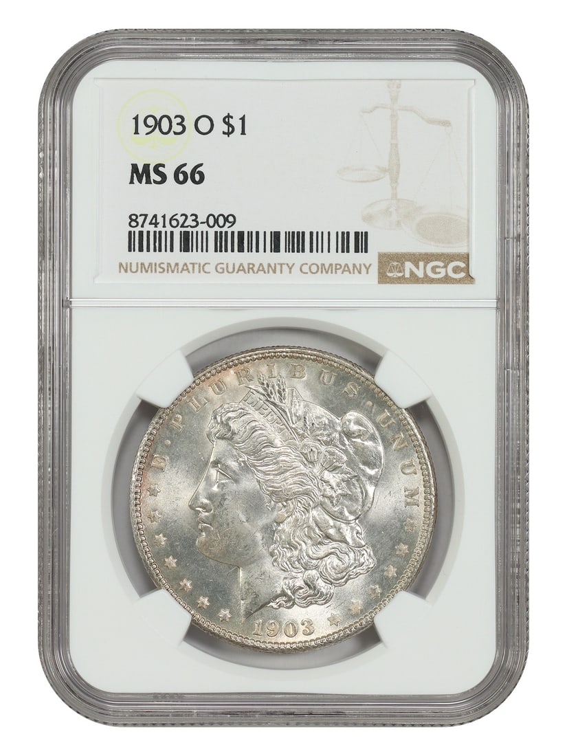NGC MS66 1903-O Morgan Silver Dollar Scarce New Orleans Issue: NGC MS66 1903-O Morgan Silver Dollar Scarce New Orleans Issue This 1903-O Morgan Dollar is certified by NGC with a grade of MS66, indicating it is in uncirculated condition. Struck at the New Orleans 