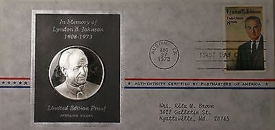 Sterling Silver Lyndon B Johnson Medal in First Day Cover by Franklin Mint: Sterling Silver Lyndon B Johnson Medal in First Day Cover by Franklin Mint This limited edition Lyndon B. Johnson proof medal is struck in 0.925 sterling silver and issued by the Franklin Mint. The me