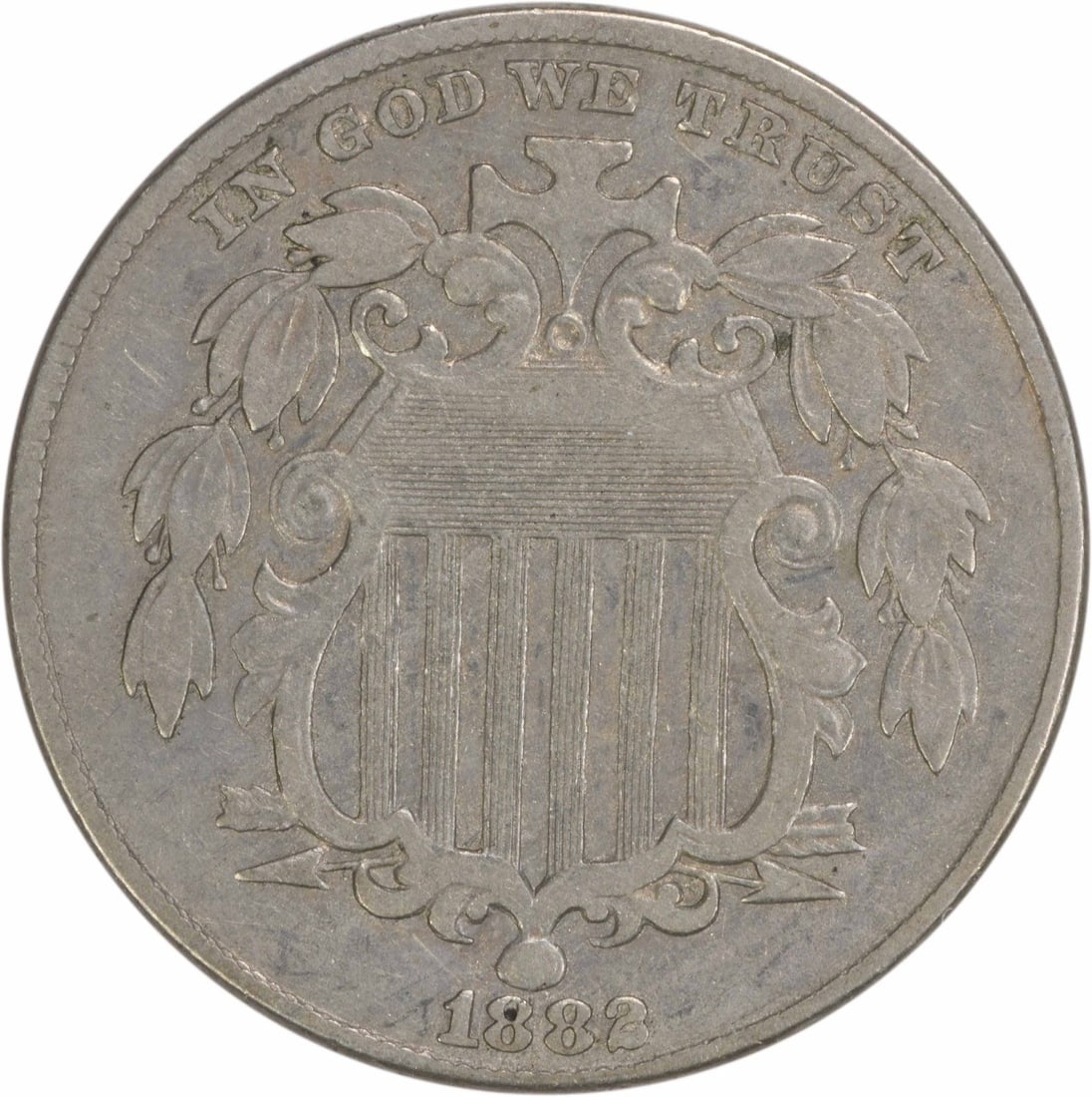 1882 Shield Nickel EF Uncertified 5C Philadelphia Mint: 1882 Shield Nickel EF Uncertified 5C Philadelphia Mint This 1882 Shield Nickel is a remarkable piece of numismatic history, featuring the design of James Barton Longacre. Struck at the Philadelphia mi